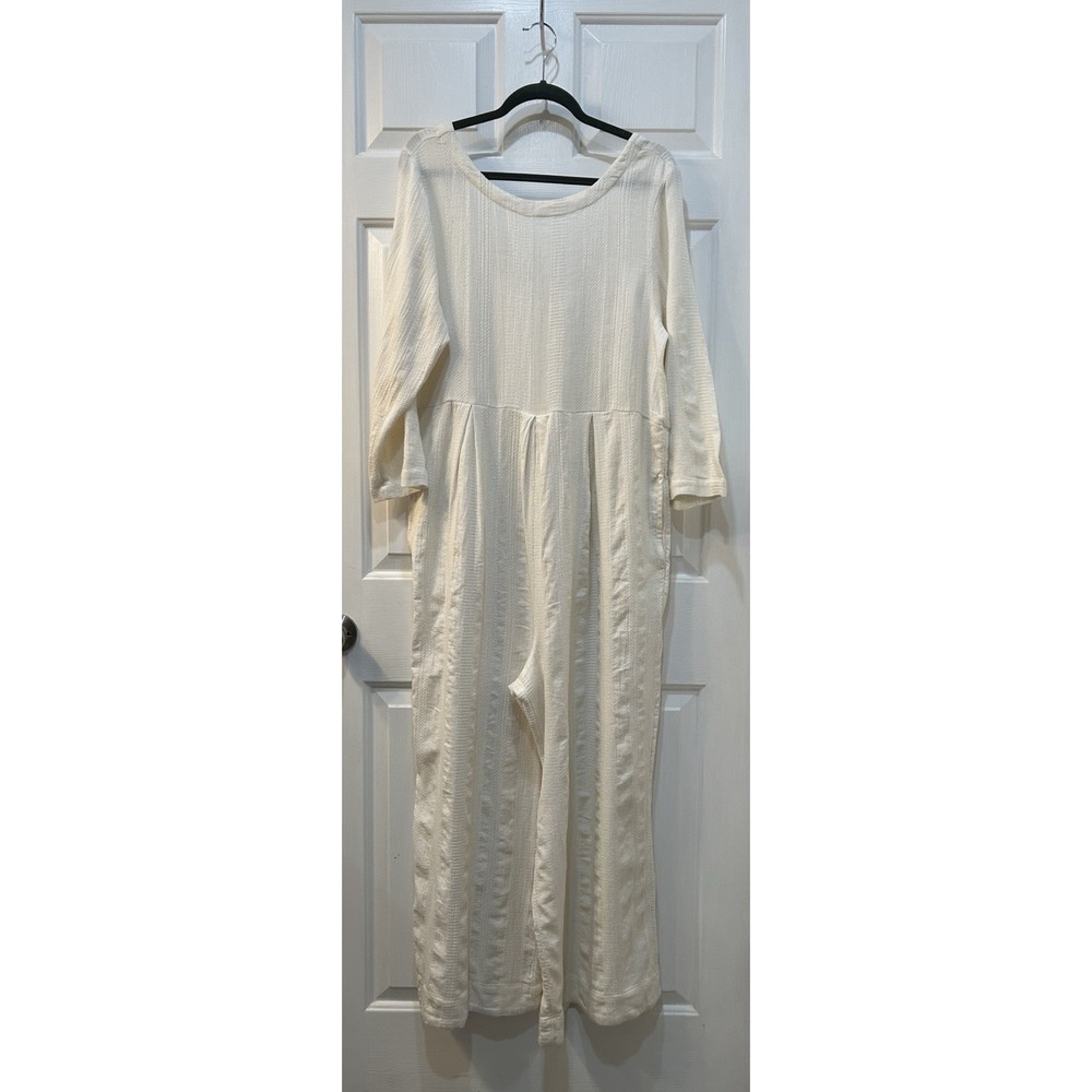 NWT Free People Shiloh One Piece Jumpsuit Sz L Wide Leg Boho Beach Cotton Linen